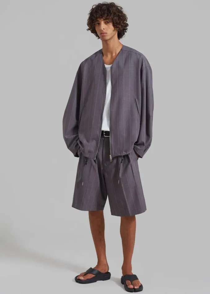 Men The Frankie Shop Bottoms Dash Pleated Bermuda Shorts Grey Stripe