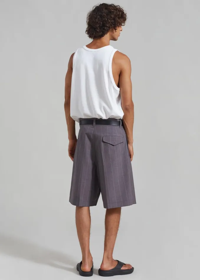 Men The Frankie Shop Bottoms Dash Pleated Bermuda Shorts Grey Stripe