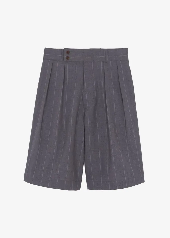 Men The Frankie Shop Bottoms Dash Pleated Bermuda Shorts Grey Stripe