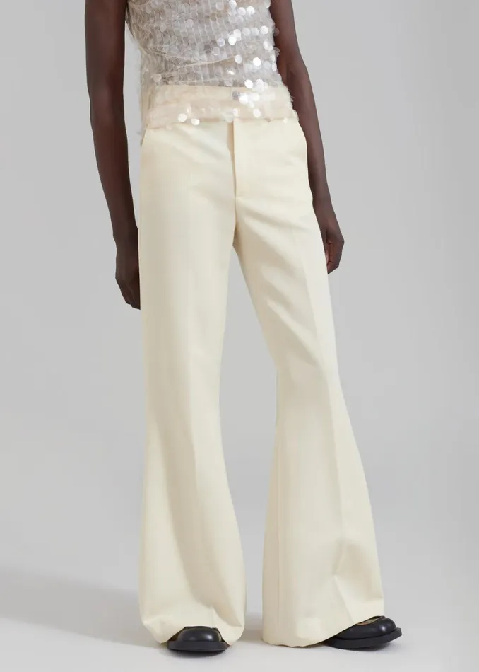 Men The Frankie Shop Bottoms EGONLab Mega Flared Pants Light Beige Wool