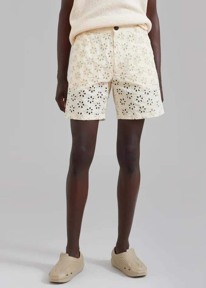 Men The Frankie Shop Bottoms EGONLab Wonderland Slited Elastic Shorts Flower Embroidery