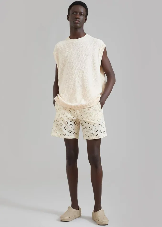 Men The Frankie Shop Bottoms EGONLab Wonderland Slited Elastic Shorts Flower Embroidery