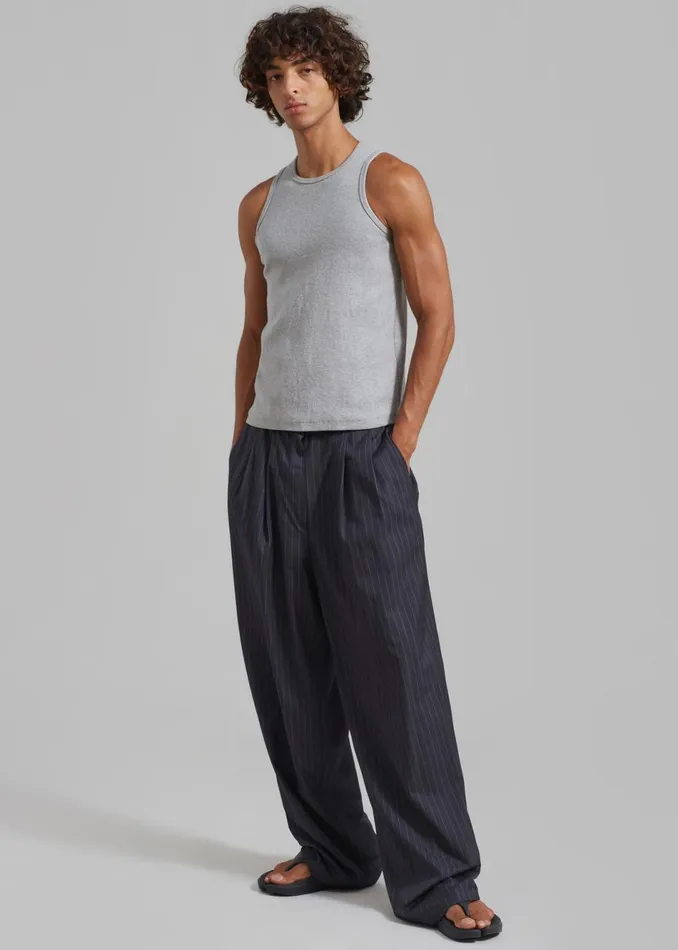 Men The Frankie Shop Bottoms Peyton Pleated Pants Grey Pinstripe