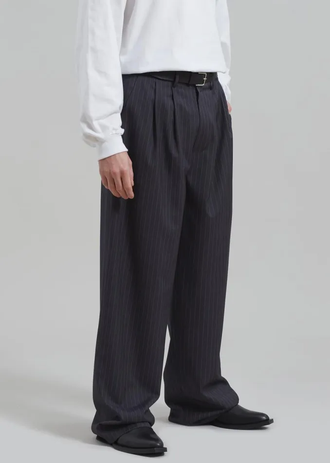Men The Frankie Shop Bottoms Peyton Pleated Pants Grey Pinstripe