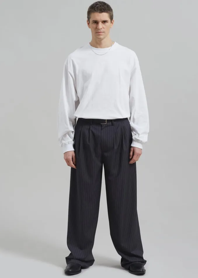 Men The Frankie Shop Bottoms Peyton Pleated Pants Grey Pinstripe
