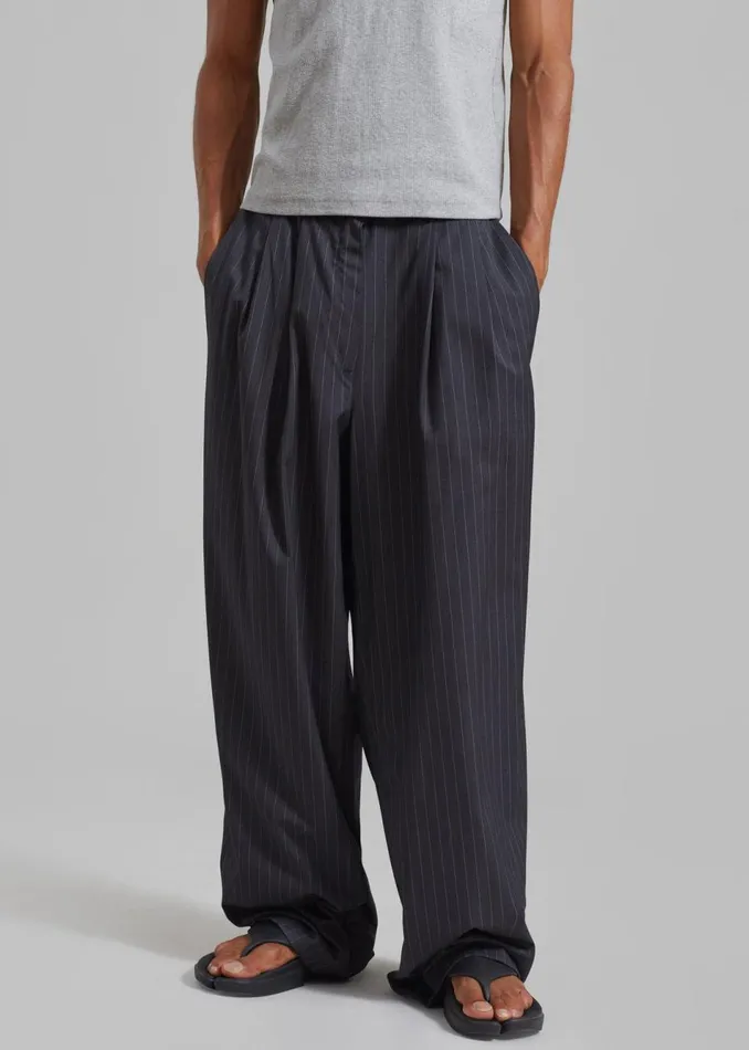 Men The Frankie Shop Bottoms Peyton Pleated Pants Grey Pinstripe