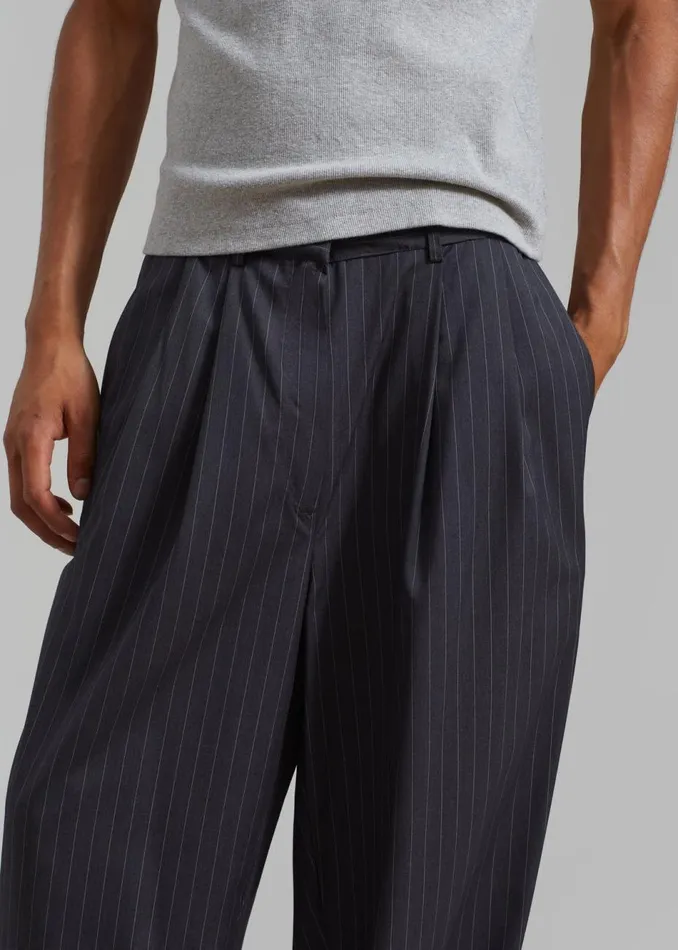 Men The Frankie Shop Bottoms Peyton Pleated Pants Grey Pinstripe