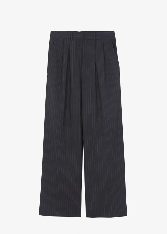 Men The Frankie Shop Bottoms Peyton Pleated Pants Grey Pinstripe