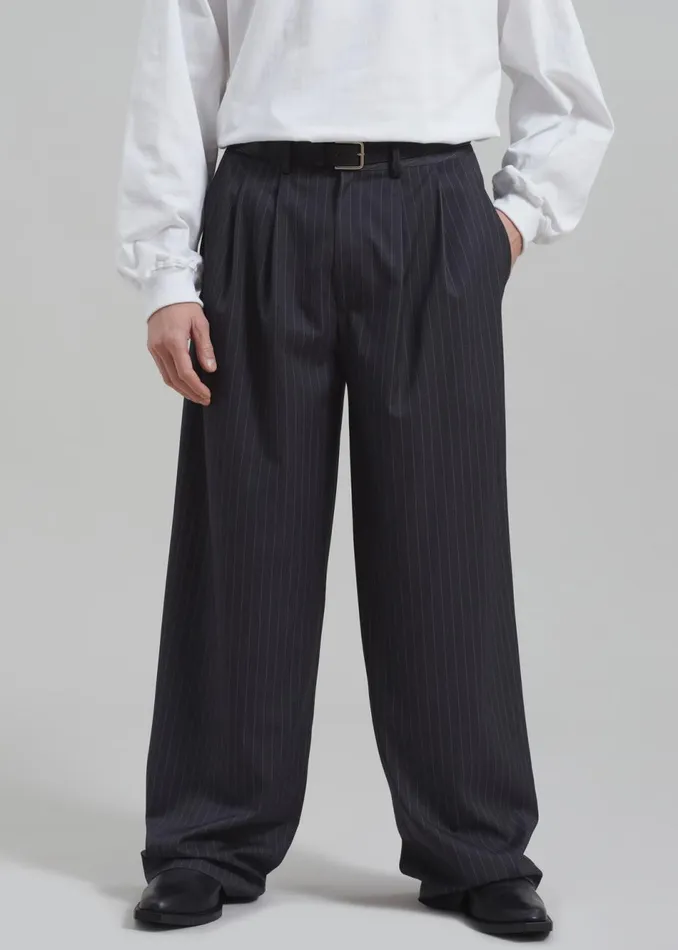 Men The Frankie Shop Bottoms Peyton Pleated Pants Grey Pinstripe