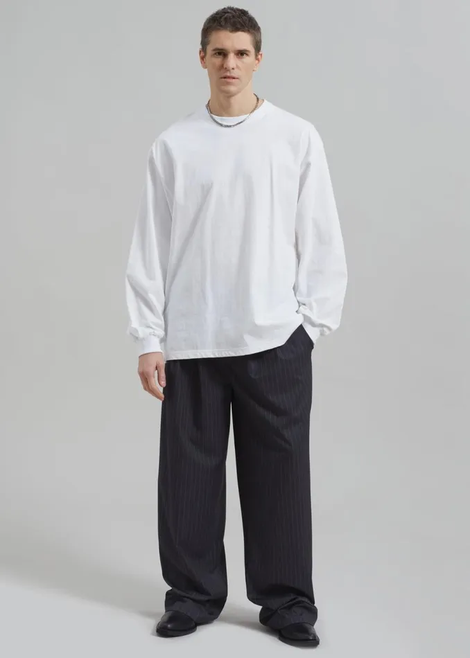 Men The Frankie Shop Bottoms Peyton Pleated Pants Grey Pinstripe