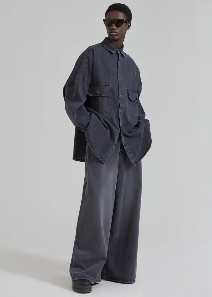Men The Frankie Shop Bottoms Sasha Men Wide Leg Jeans Dark Grey