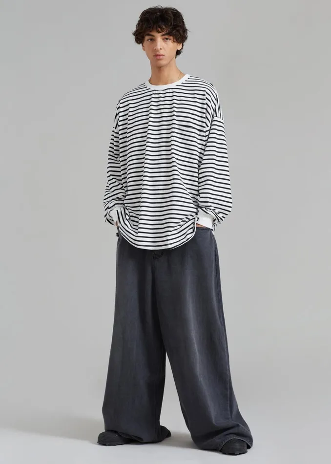 Men The Frankie Shop Bottoms Sasha Men Wide Leg Jeans Dark Grey