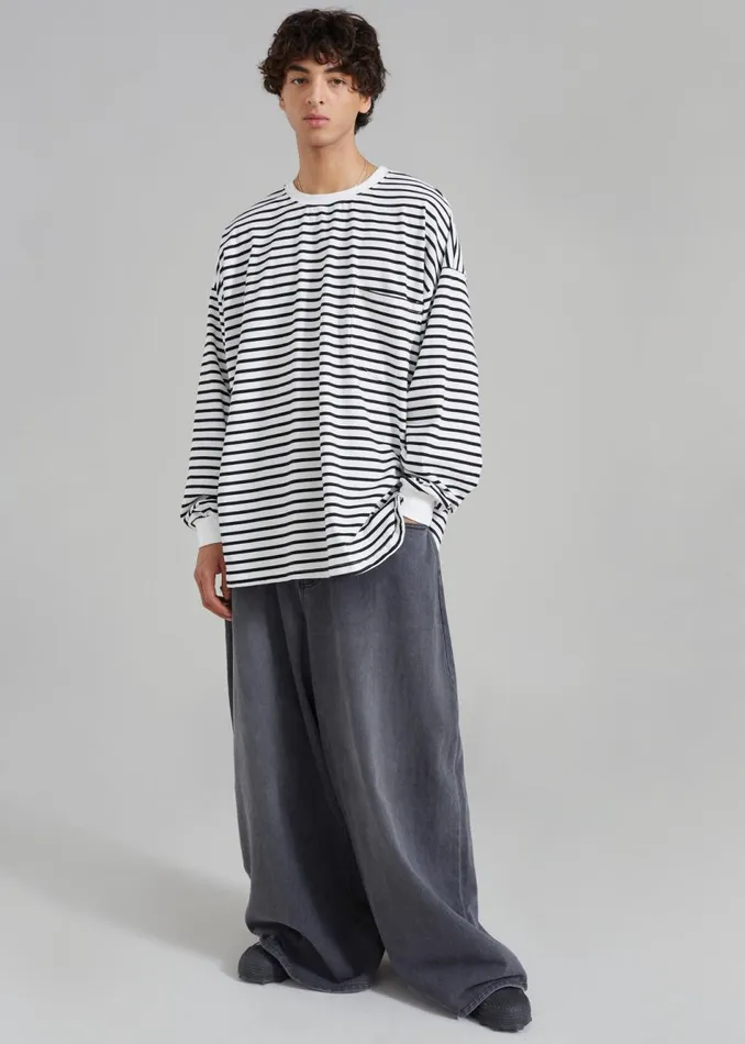 Men The Frankie Shop Bottoms Sasha Men Wide Leg Jeans Dark Grey