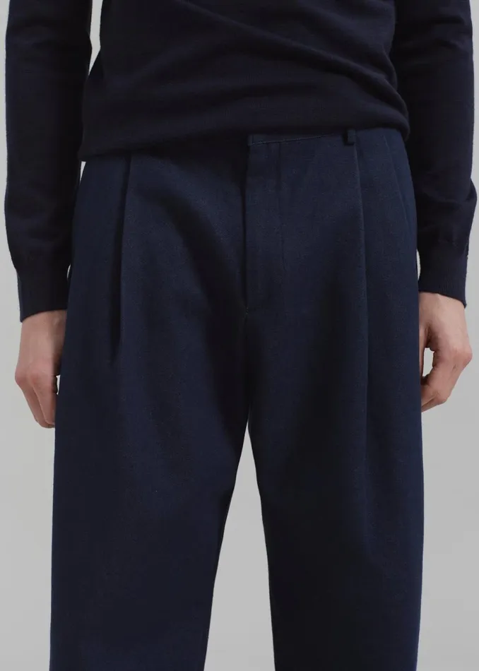 Men The Frankie Shop Bottoms Stephen Pleated Denim Trousers Navy