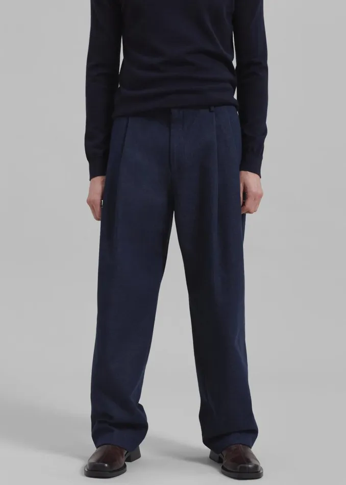 Men The Frankie Shop Bottoms Stephen Pleated Denim Trousers Navy