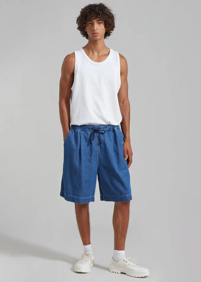 Men The Frankie Shop Bottoms Tanner Denim Shorts Medium Wash