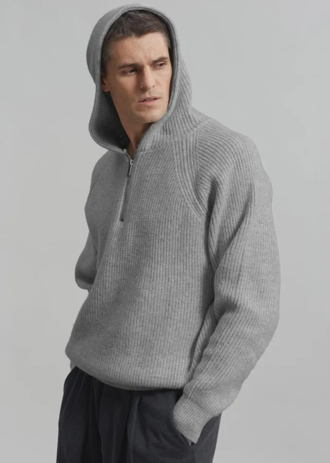 Men The Frankie Shop Knitwear Tyler Half Zip Hoodie Light Grey