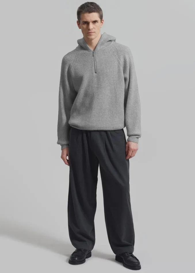 Men The Frankie Shop Knitwear Tyler Half Zip Hoodie Light Grey