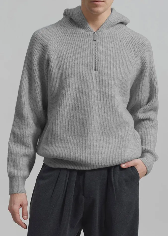 Men The Frankie Shop Knitwear Tyler Half Zip Hoodie Light Grey