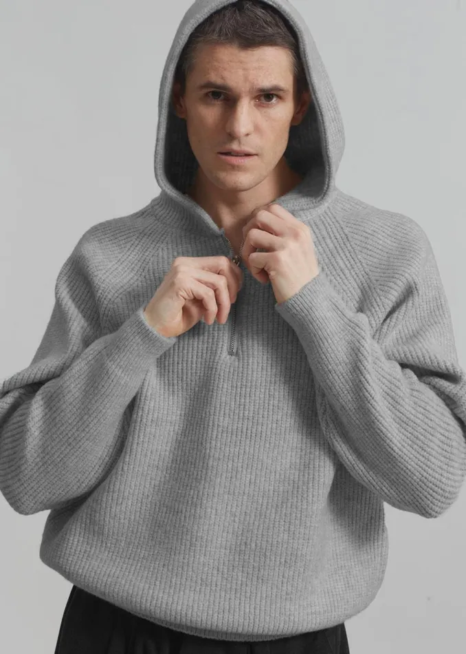Men The Frankie Shop Knitwear Tyler Half Zip Hoodie Light Grey