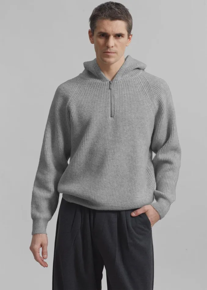 Men The Frankie Shop Knitwear Tyler Half Zip Hoodie Light Grey