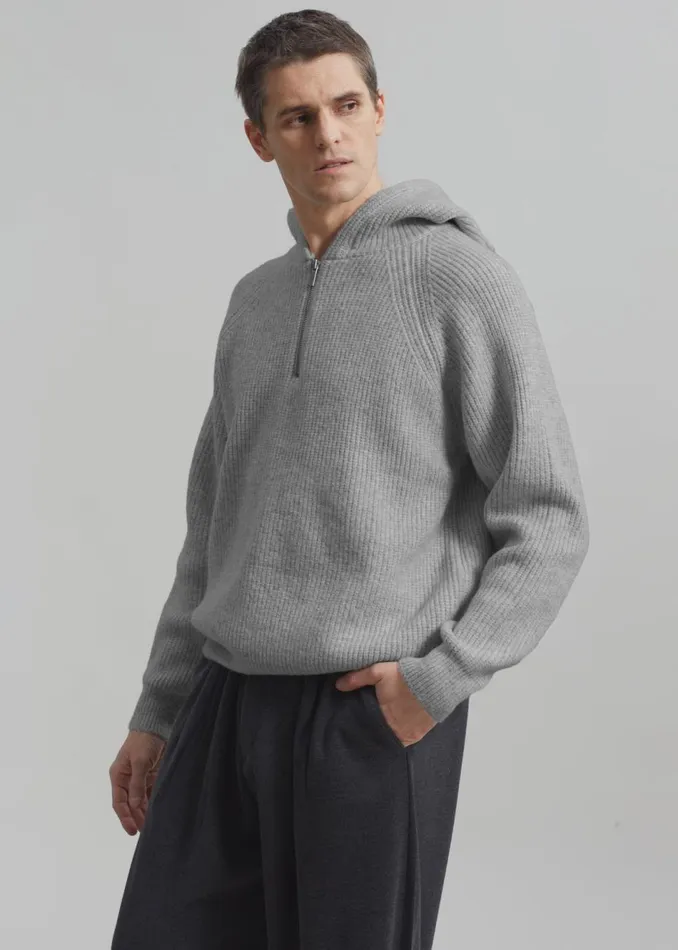 Men The Frankie Shop Knitwear Tyler Half Zip Hoodie Light Grey