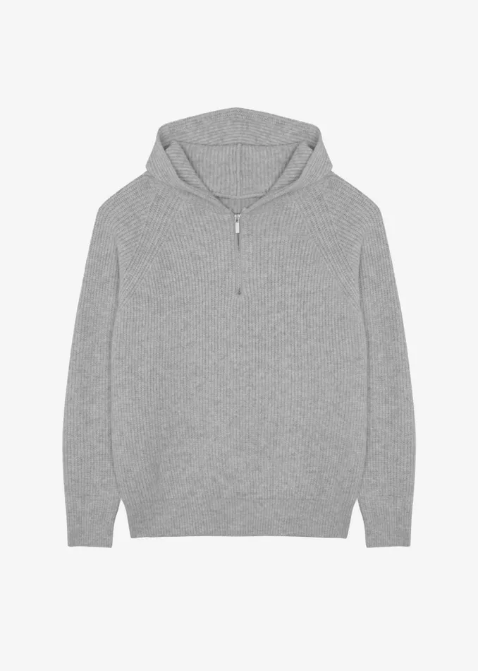 Men The Frankie Shop Knitwear Tyler Half Zip Hoodie Light Grey