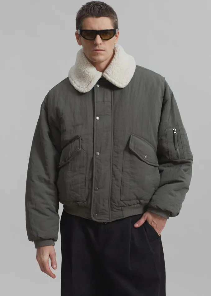 Men The Frankie Shop Outerwear Casen Shearling Collar Bomber Khaki