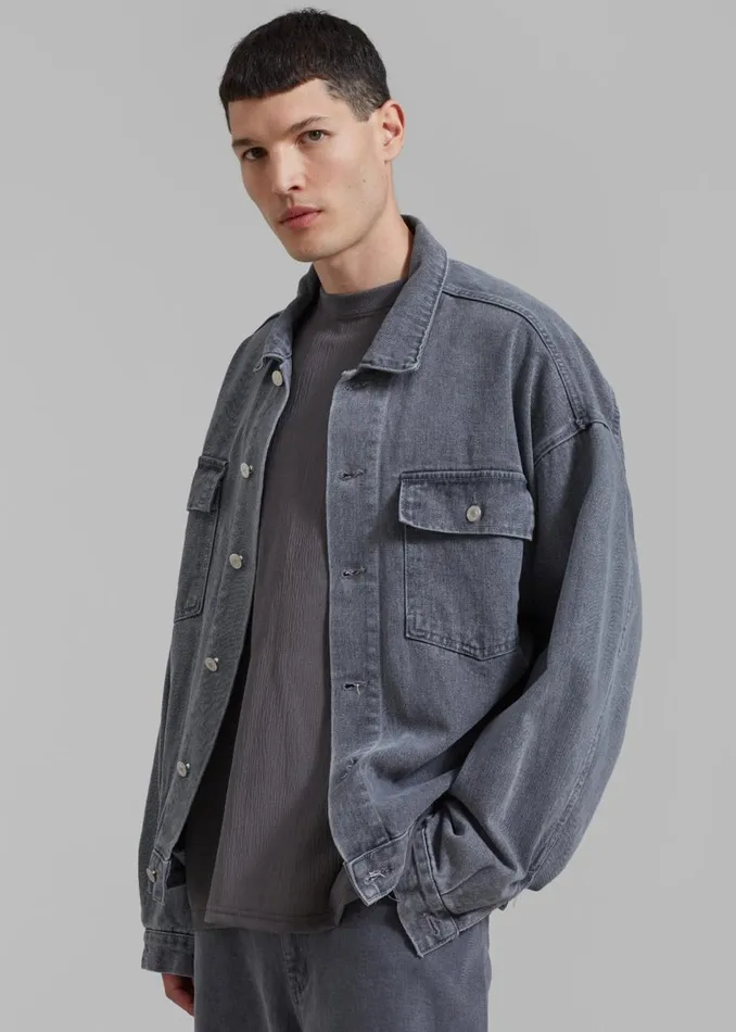 Men The Frankie Shop Outerwear Connor Oversized Denim Jacket Grey Wash