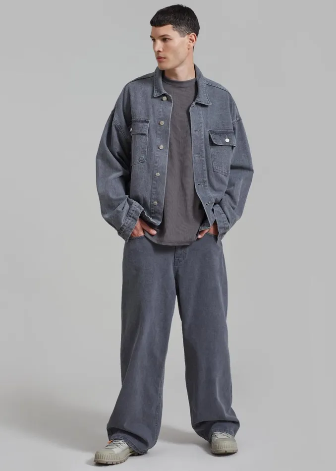 Men The Frankie Shop Outerwear Connor Oversized Denim Jacket Grey Wash