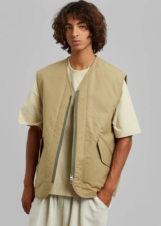 Men The Frankie Shop Outerwear Devon Wide Zip Vest Pale Olive