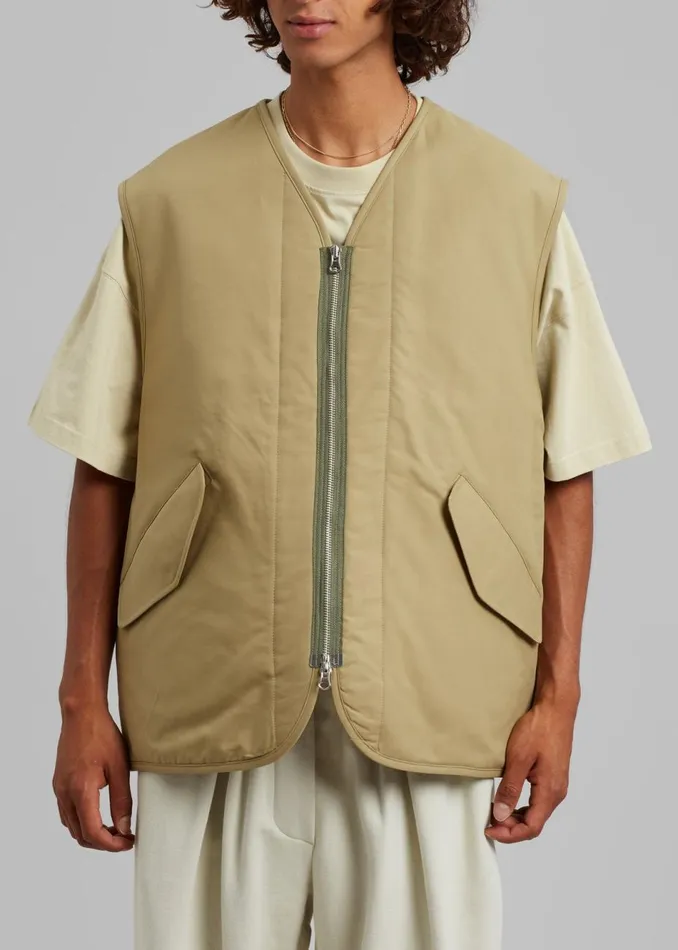 Men The Frankie Shop Outerwear Devon Wide Zip Vest Pale Olive