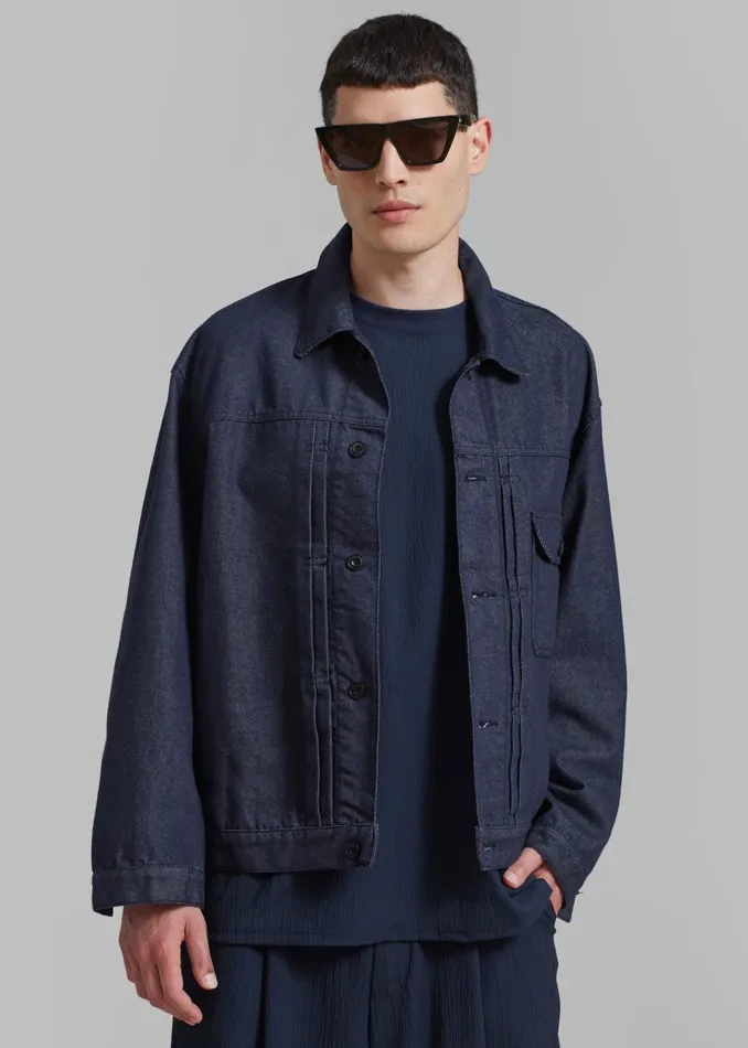 Men The Frankie Shop Outerwear Matthew Denim Jacket Dark Blue