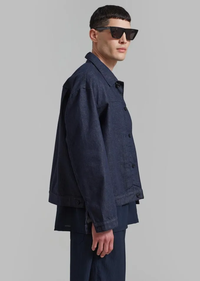 Men The Frankie Shop Outerwear Matthew Denim Jacket Dark Blue