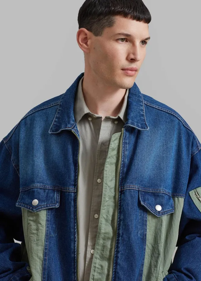 Men The Frankie Shop Outerwear Nash Denim ColorBlock Jacket Blue