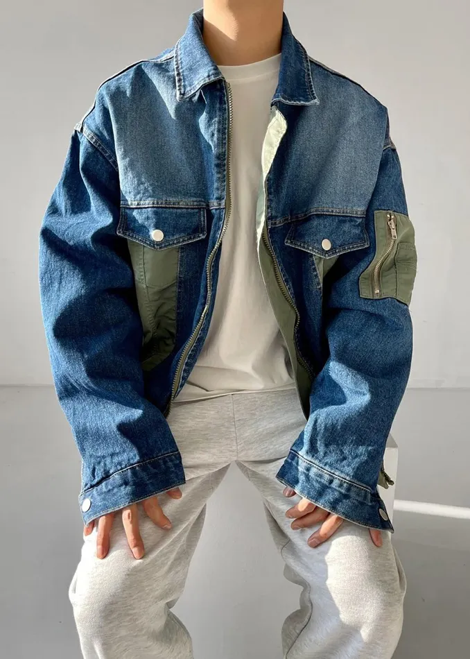 Men The Frankie Shop Outerwear Nash Denim ColorBlock Jacket Blue