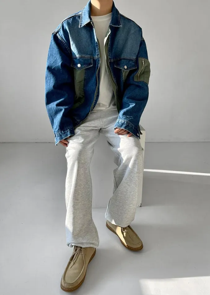 Men The Frankie Shop Outerwear Nash Denim ColorBlock Jacket Blue