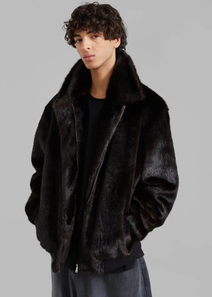 Men The Frankie Shop Outerwear Scott Faux Fur Bomber Dark Espresso