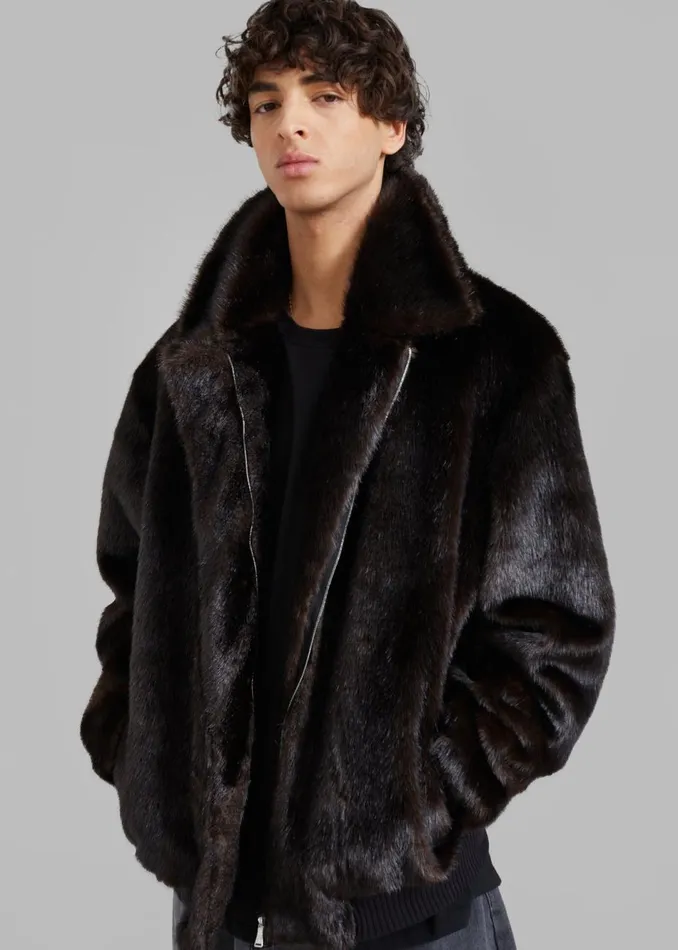 Men The Frankie Shop Outerwear Scott Faux Fur Bomber Dark Espresso