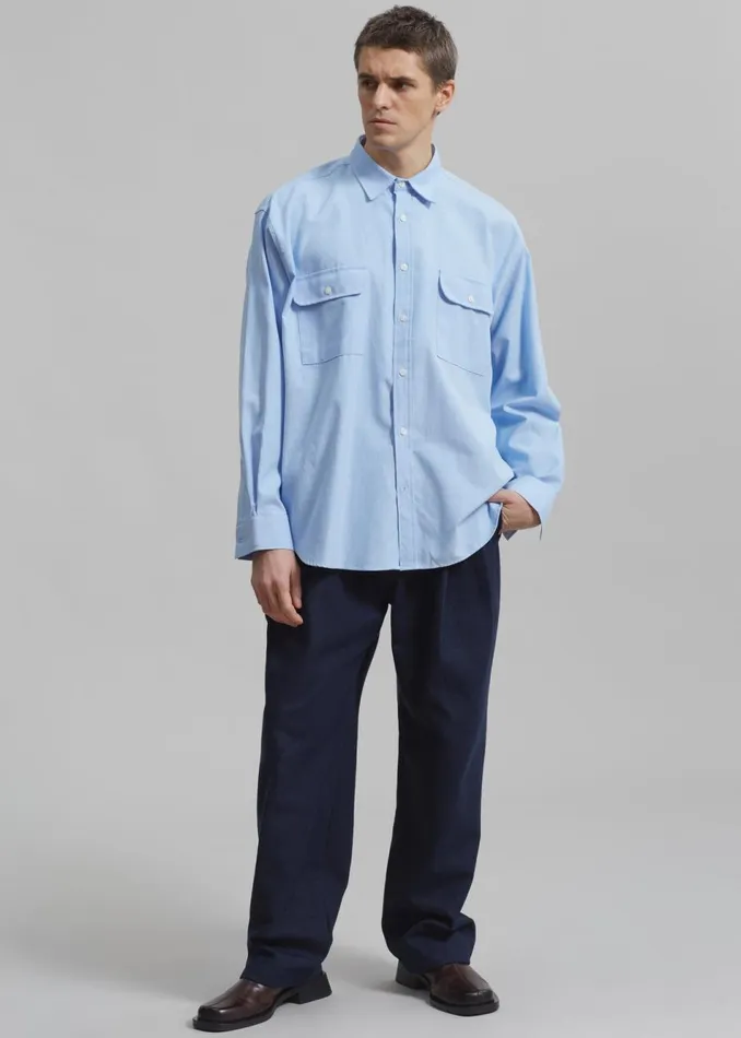 Men The Frankie Shop Tops Alexander Button Up Shirt Blue