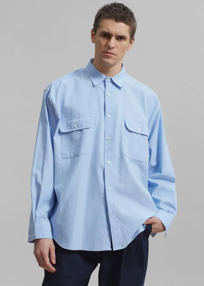 Men The Frankie Shop Tops Alexander Button Up Shirt Blue