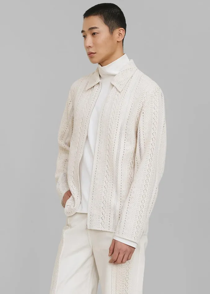 Men The Frankie Shop Tops Amomento Crochet ZipUp Shirt Ecru