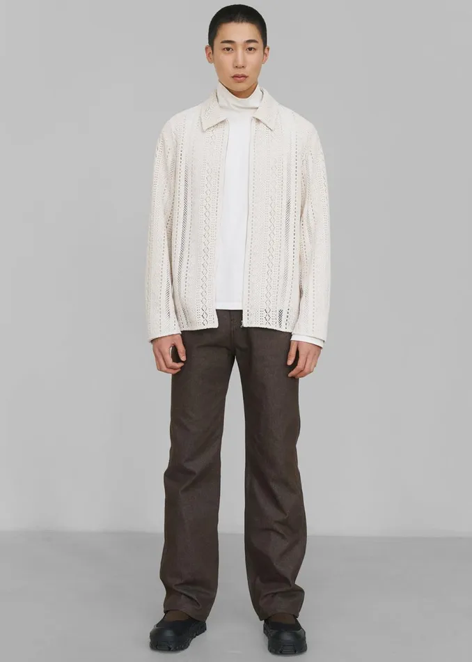 Men The Frankie Shop Tops Amomento Crochet ZipUp Shirt Ecru
