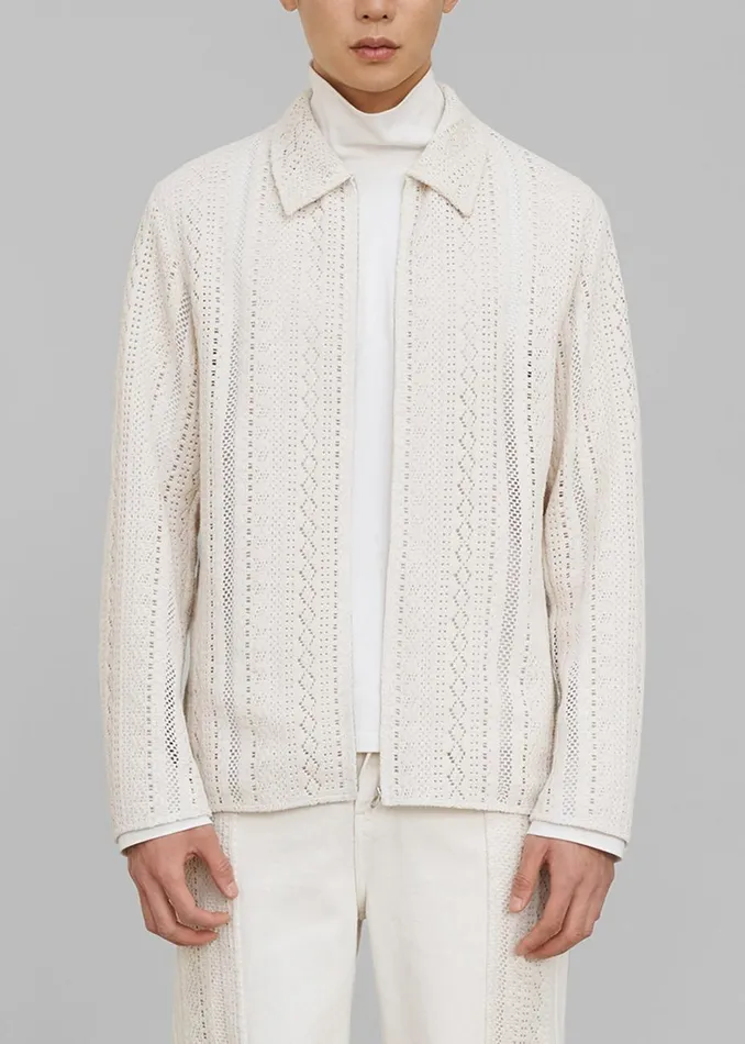 Men The Frankie Shop Tops Amomento Crochet ZipUp Shirt Ecru