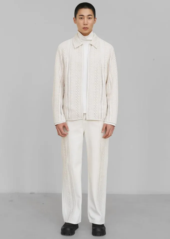Men The Frankie Shop Tops Amomento Crochet ZipUp Shirt Ecru