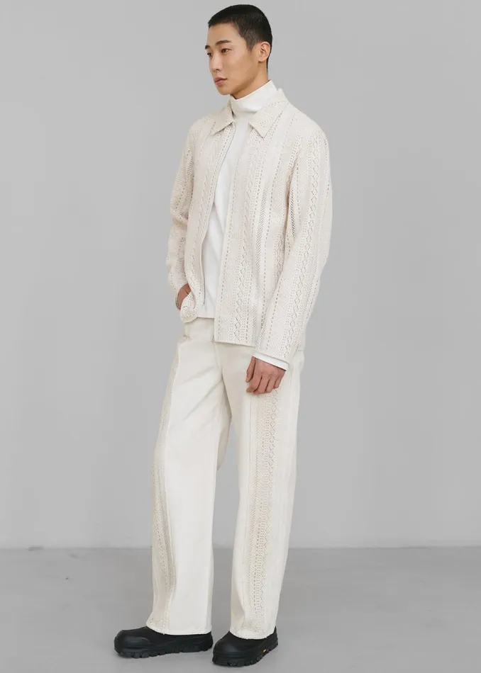 Men The Frankie Shop Tops Amomento Crochet ZipUp Shirt Ecru