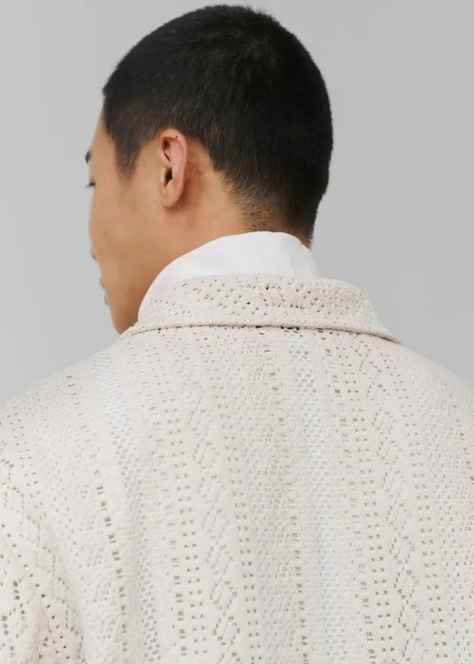 Men The Frankie Shop Tops Amomento Crochet ZipUp Shirt Ecru