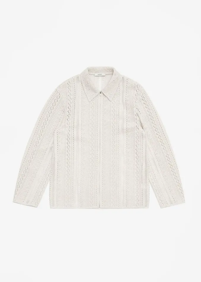 Men The Frankie Shop Tops Amomento Crochet ZipUp Shirt Ecru