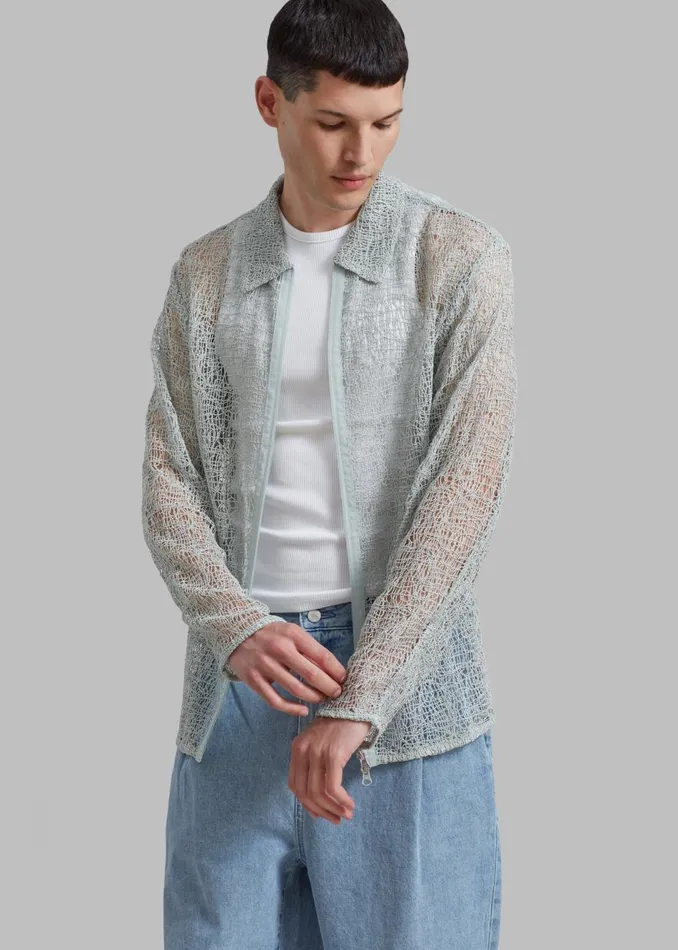 Men The Frankie Shop Tops Amomento Lace Zip Up Shirt Mint