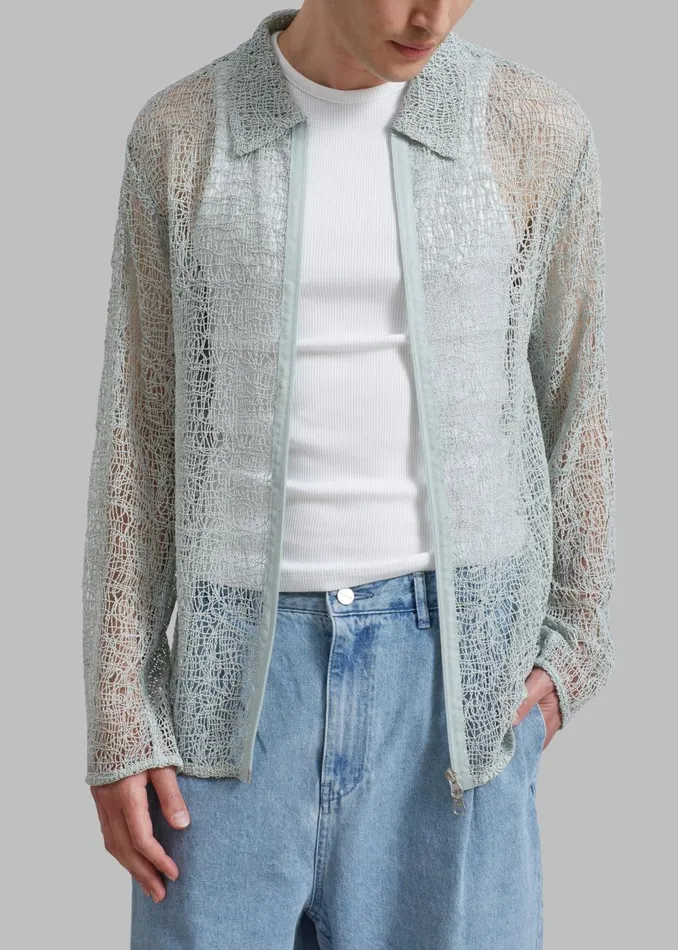 Men The Frankie Shop Tops Amomento Lace Zip Up Shirt Mint